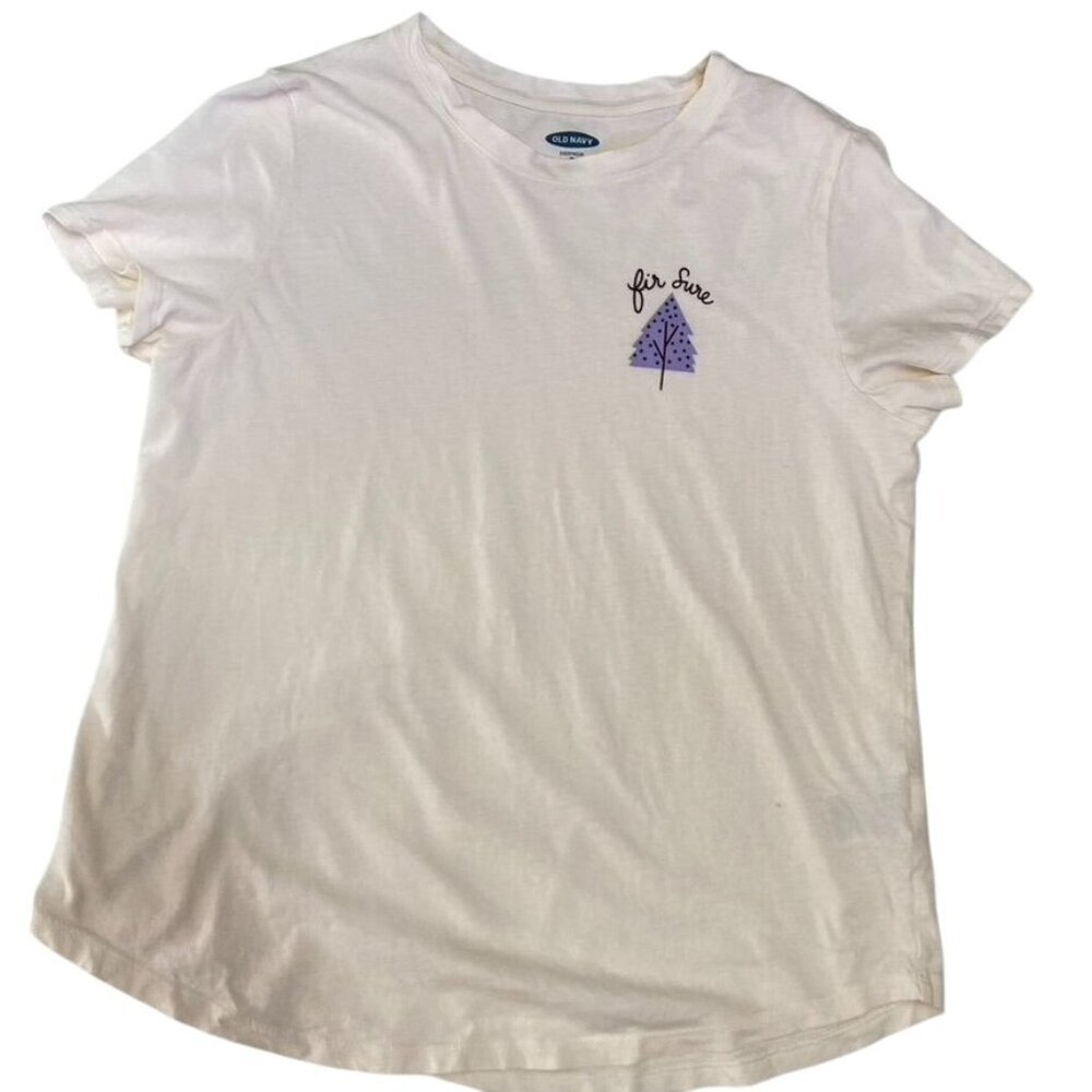 Old Navy Everywhere Fir Sure Graphic T-Shirt Size Medium Off White Short Sleeve